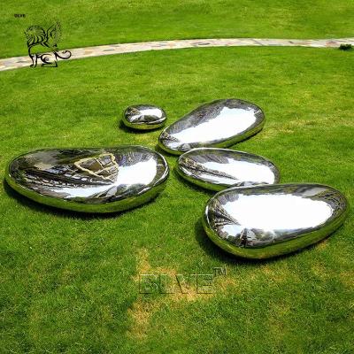 China Stainless Steel Garden Stone Sculpture Mirror Polished Park Decoration Abstract Statue Outdoor Art Modern for sale