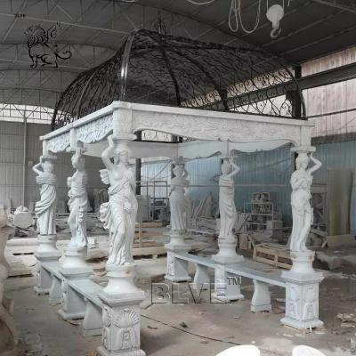 Китай White Marble Gazebo Stone Women Column Garden Pavilion Rectangle Hand Carved Decorative Outdoor продается