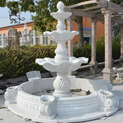 China White Marble 3 Tier Garden Fountain Natural Stone Outdoor Water Fountain Handcarved Size Large Yard en venta