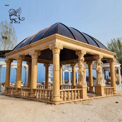 China Large Natural Stone Pavilion Beige Women Statue Marble Gazebo Outdoor Garden Factory Custom en venta