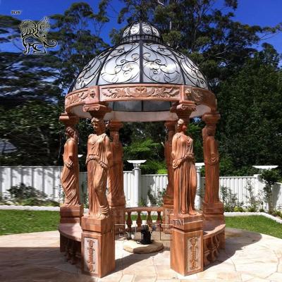 China Piedra natural del Gazebo de mármol del jardín que talla la decoración impermeable roja del tejado del metal de la puesta del sol de las columnas de las mujeres al aire libre en venta