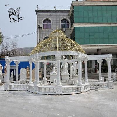 China Luxury White Marble Garden Gazebo Metal Wrought Roof Dome Pavilion Modern Large Beautiful European Style en venta