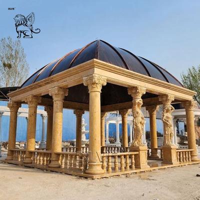 China Marble Long Gazebo Garden Stone Pavilion Yellow Natural Hand Carved Luxury Large Outdoor en venta