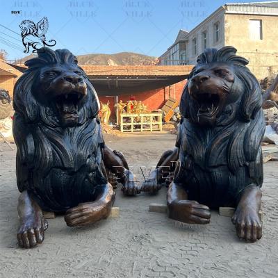 China Brass Bronze Lion Statues Life Size Metal Entrance Animal Large Sculptures Outdoor Decoration Custom for sale