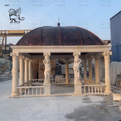 China Beige Marble Gazebo Natural Stone Carving Women Pillars Pavilion Outdoor Large Garden Decoration Customized en venta