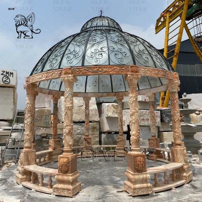 China Sunset Red Marble Waterproof Gazebo Wedding Natural Stone Carving Roman Pillar Pavilion Outdoor Large Luxury en venta