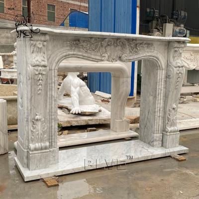 China Luxury Marble Fireplace Modern Fireplace Surround Stone Mantel Villa Home European Style Decorative Large en venta