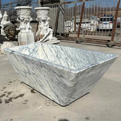 China White Italian Marble Solid Bathtub Stone Soaking Bath Freestanding Unique Design Large Luxury Modern Bathroom en venta