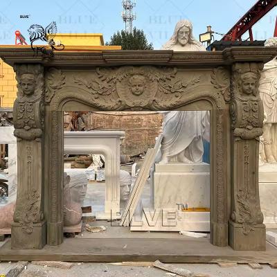 China Antique Marble Fireplace Surrounding Large Freestanding Fireplace Mantle Home Decoration Indoor European Custom en venta