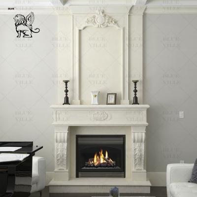 China Marble Stone Fireplace Surround Double Freestanding Luxury Fireplace Mantel French Style Villa Home Decorative en venta