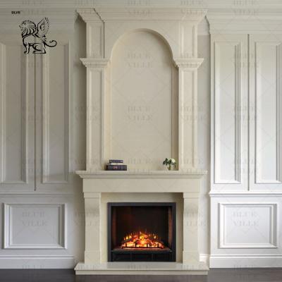 China White Marble Fireplace Large Freestanding Double Mantel Hand Carving Luxury Design Decorative Villa en venta