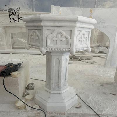 China Marble Church Baptismal Font Stone Holy Water Font Hand Carved Chancel Religious Customized for sale