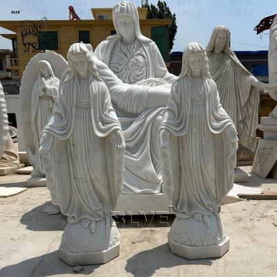 China Virgen María Estatua de mármol de tamaño natural Estatua de piedra natural blanca Virgen María Estatuas religiosas talladas a mano en venta