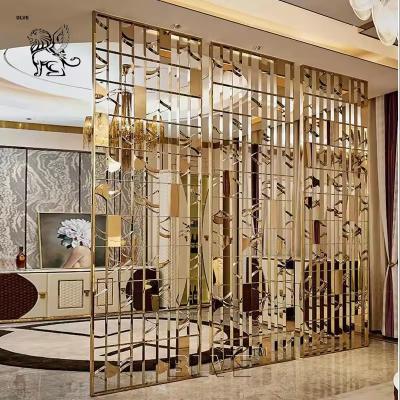 China Stainless Steel Screen Room Divider Golden Laser Cut Metal Screen Wall Interior Decoration Wholesale for sale