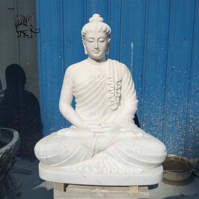 China White Marble Stone Gautam Buddha Statues Home Decor Hand Carved Garden Decoration Modern Outdoor for sale