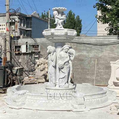 China Marble Woman Pouring Water Fountain Outdoor White Stone Yard Naked Lady Fountains Handcarved Italian Garden for sale