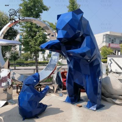 Китай Stainless Steel Bear Sculpture Blue Geometric Mirror Metal Animal Statue Modern Art Outdoor Garden продается