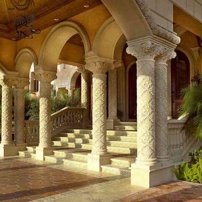 China Marble Roman Pillars Design Beige Texture Natural Stone Columns Building Column Skin House Villa Decoration for sale