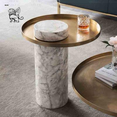 China Marble Plinth Side Table Natural Stone Coffee Table Gold Console Table Furniture Design Home Decoration Modern for sale