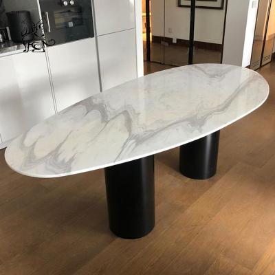 China Luxury Natural Stone Coffee Table Marble Center Accent Furniture Supplier Black Stainless Steel Metal Base en venta