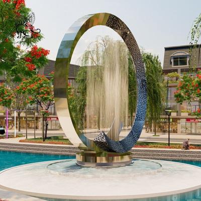 China Large Circular Stainless Steel Sculpture Fountain Modern Art Abstract Custom Statue Outdoor Pool Decoration for sale