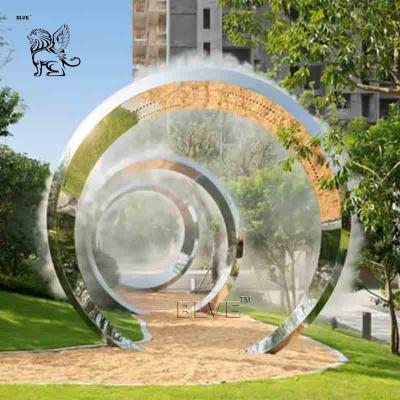 China Circular Loop Stainless Steel Fountain Sculpture garden Abstract Metal Large Outdoor Decoration Custom for sale