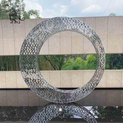 China Stainless Steel Moon Sculpture Abstract Art Hollow Metal Circle Outdoor Big Statue Garden Decoration for sale