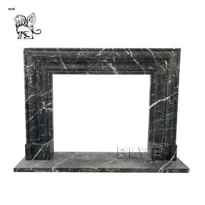 China BLVE Black Marble Fireplace Nero Marquina Natural Stone Freestanding Mantel European Style Modern Home Decorative en venta