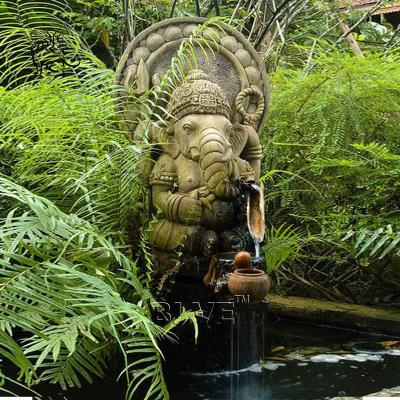 China BLVE Marble Lord Ganesha Statue Water Fountain Natural Stone Carving Hindu God Ganesh Sculpture Garden Decoration for sale