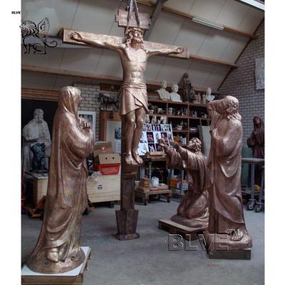 Китай BLVE Bronze Jesus Cross Statues Christian Virgin Mary And Saint Sculpture Crucifixion Catholic Religious Metal Life Size продается