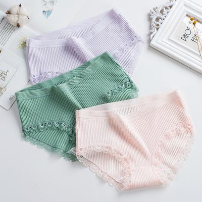 China Breathable High Quality Mid Waist Lace Ladies Underwear Women Cotton Women Panties for sale