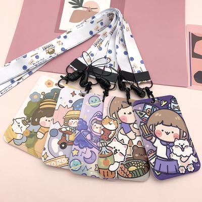 China Cute Gift Hot Sale Cartoon ID Card Fashion Student Campus Badge Bus Card With Lanyard Keychain Cute Doll Pass Slide Cover for sale