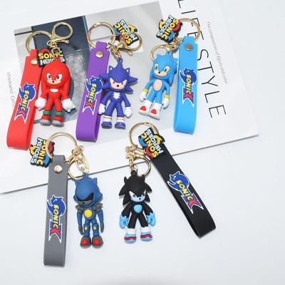 China 3d PVC Cartoon Character Keychain Creative Soft Anime Character Key Chain Rubber Hedgehog Keychain Sonic Keychain for sale