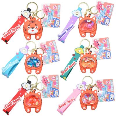 China Creative Cute Cartoon Key Chain Accessories Liquid In Oil Key Chain Tiger Butt Acrylic Liquid Key Chain Pendant for sale