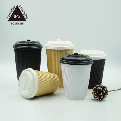 China Disposable Triple Wall Puncate Ripple Layout Paper Cup For Coffee for sale