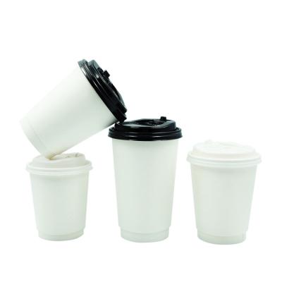 China Good Quality Hot Drink Take Away Food Grade Coffee White Double Wall Paper Cups With Lids for sale