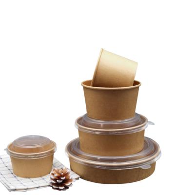 China Good Quality Disposable Customer Logo Disposable Kraft Paper Bowl With Plastic Lids for sale