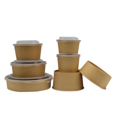 China Diameter 220mm Aquous Disposable Top Liner Plastic Free Disposal Take Out Kraft Paper Bowl With Plastic Lids for sale