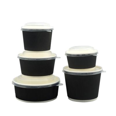 China Good Insulation Disposable Hot Korean And Japanese Food Take Out Ripple Paper Bowl With Plastic Lids for sale