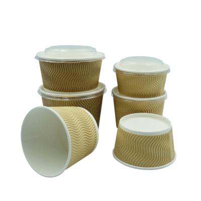 China Good Selling Disposable Russian Triple Wall Ripple Take Out Ripple Paper Bowl With Plastic Lids for sale