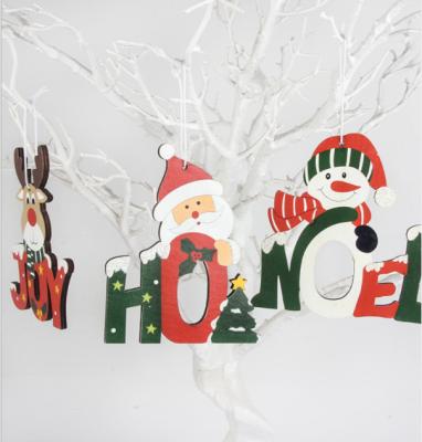 China Wood 2021 new stage decoration Santa Snowman elk pendant Christmas hotselling wooden printed decorations new for sale