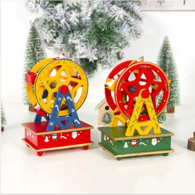 China Europe Cunjie 2020 New Item Christmas Wooden Colorful Drawing Ferris Wheel Music Box Christmas Children Gift for sale