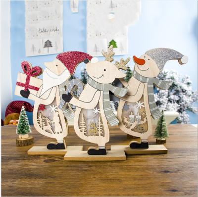 China Europe Christmas Item Hot Christmas Lighting Wooden Christmas LED Deer Deer With Gift Table Decoration for sale