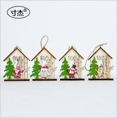 China Europe Xmas Christmas Elk Decoration and Snowman and Bird and Man Hanging Shape Christmas Wooden House for sale