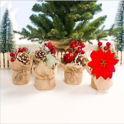 China Christamas Home Decoration Christmas Emulational Mini Pine Needle Potting Pine Cones Artificial Christmas Table Decoration for sale