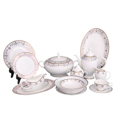 China Viable China Embossed Ceramic Gold Porcelain Square Round Dinner Table Set Dining Room Furniture Dinner Sets for sale