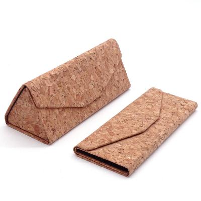 China Newest Design Lightweight Folding Portable Triangle Glasses Case Eco Friendly Cork Sunglasses Case With Custom Logo for sale