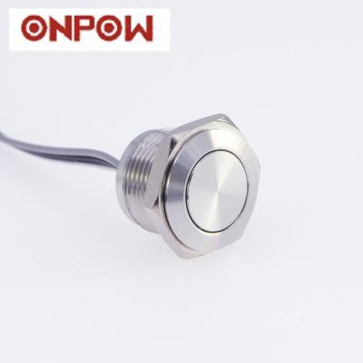 China New products 1NO in 2021! ONPOW MTC 16mm Micro Travel 1NO Short Body Latching Stainless Steel With Wire Leads Push Button Switch for sale