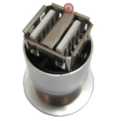 China USB Socket 22mm USB-07 Panel Mounted USB2.0 A/BACK FEMALE USB Connector Dual FEMALE HEAD A for sale