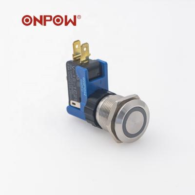 China New Type 1NO1NC with ONPOW(CE,ROHS) 30mm Big Current Anti-Vandal 16A Point Illuminated Big Stainless Steel zise Push Button Switch for sale